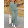 imagePRETTYGARDEN Womens 2025 Fall 2 Piece Outfits Long Sleeve Pullover Tops Wide Leg Pants Matching Lounge Sets Fashion ClothingBean Green