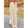 imagePRETTYGARDEN Womens 2025 Fall 2 Piece Outfits Long Sleeve Pullover Tops Wide Leg Pants Matching Lounge Sets Fashion ClothingBeige