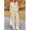 imagePRETTYGARDEN Womens 2025 Fall 2 Piece Outfits Long Sleeve Pullover Tops Wide Leg Pants Matching Lounge Sets Fashion ClothingBeige