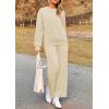 imagePRETTYGARDEN Womens 2025 Fall 2 Piece Outfits Long Sleeve Pullover Tops Wide Leg Pants Matching Lounge Sets Fashion ClothingBeige