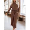 imagePRETTYGARDEN Womens 2025 Fall 2 Piece Outfits Long Sleeve Pullover Tops Wide Leg Pants Matching Lounge Sets Fashion ClothingBrown