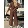 imagePRETTYGARDEN Womens 2025 Fall 2 Piece Outfits Long Sleeve Pullover Tops Wide Leg Pants Matching Lounge Sets Fashion ClothingBrown