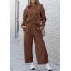 imagePRETTYGARDEN Womens 2025 Fall 2 Piece Outfits Long Sleeve Pullover Tops Wide Leg Pants Matching Lounge Sets Fashion ClothingBrown