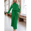 imagePRETTYGARDEN Womens 2025 Fall 2 Piece Outfits Long Sleeve Pullover Tops Wide Leg Pants Matching Lounge Sets Fashion ClothingGreen