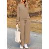 imagePRETTYGARDEN Womens 2025 Fall 2 Piece Outfits Long Sleeve Pullover Tops Wide Leg Pants Matching Lounge Sets Fashion ClothingKhaki