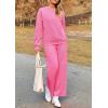 imagePRETTYGARDEN Womens 2025 Fall 2 Piece Outfits Long Sleeve Pullover Tops Wide Leg Pants Matching Lounge Sets Fashion ClothingPink