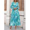 imagePRETTYGARDEN Womens 2025 Fall Boho Maxi Dresses Floral Long Sleeve V Neck Flowy Elegant Wedding Guest Dress Vacation OutfitsBlue