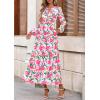 imagePRETTYGARDEN Womens 2025 Fall Boho Maxi Dresses Floral Long Sleeve V Neck Flowy Elegant Wedding Guest Dress Vacation OutfitsFloral Green Pink
