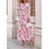 imagePRETTYGARDEN Womens 2025 Fall Boho Maxi Dresses Floral Long Sleeve V Neck Flowy Elegant Wedding Guest Dress Vacation OutfitsFloral Green Pink