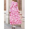 imagePRETTYGARDEN Womens 2025 Fall Boho Maxi Dresses Floral Long Sleeve V Neck Flowy Elegant Wedding Guest Dress Vacation OutfitsFloral White Rose Red
