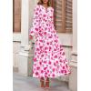 imagePRETTYGARDEN Womens 2025 Fall Boho Maxi Dresses Floral Long Sleeve V Neck Flowy Elegant Wedding Guest Dress Vacation OutfitsFloral White Rose Red
