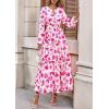 imagePRETTYGARDEN Womens 2025 Fall Boho Maxi Dresses Floral Long Sleeve V Neck Flowy Elegant Wedding Guest Dress Vacation OutfitsFloral White Rose Red