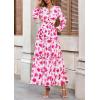imagePRETTYGARDEN Womens 2025 Fall Boho Maxi Dresses Floral Long Sleeve V Neck Flowy Elegant Wedding Guest Dress Vacation OutfitsFloral White Rose Red