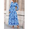 imagePRETTYGARDEN Womens 2025 Fall Boho Maxi Dresses Floral Long Sleeve V Neck Flowy Elegant Wedding Guest Dress Vacation OutfitsSky Blue
