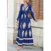 imagePRETTYGARDEN Womens 2025 Fall Wedding Guest Dresses Boho Floral Long Sleeve V Neck Flowy Elegant Maxi Dress Beach ClothesFloral Navy Apricot