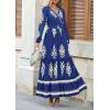imagePRETTYGARDEN Womens 2025 Fall Wedding Guest Dresses Boho Floral Long Sleeve V Neck Flowy Elegant Maxi Dress Beach ClothesFloral Navy Apricot