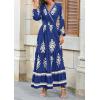 imagePRETTYGARDEN Womens 2025 Fall Wedding Guest Dresses Boho Floral Long Sleeve V Neck Flowy Elegant Maxi Dress Beach ClothesFloral Navy Apricot