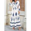 imagePRETTYGARDEN Womens 2025 Fall Wedding Guest Dresses Boho Floral Long Sleeve V Neck Flowy Elegant Maxi Dress Beach ClothesFloral White Blue