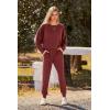 imagePRETTYGARDEN Womens Fall 2 Piece Lounge Set Long Sleeve Tops Ribbed Pants Spring Matching Sweatsuit Travel Outfits ClothesBrown Red