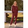 imagePRETTYGARDEN Womens Fall 2 Piece Lounge Set Long Sleeve Tops Ribbed Pants Spring Matching Sweatsuit Travel Outfits ClothesBrown Red