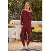 imagePRETTYGARDEN Womens Fall 2 Piece Lounge Set Long Sleeve Tops Ribbed Pants Spring Matching Sweatsuit Travel Outfits ClothesBrown Red