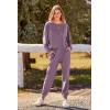 imagePRETTYGARDEN Womens Fall 2 Piece Lounge Set Long Sleeve Tops Ribbed Pants Spring Matching Sweatsuit Travel Outfits ClothesDeep Purple