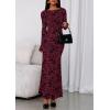 imagePRETTYGARDEN Womens Floral Bodycon Maxi Dress 2025 Fall Elegant Mesh Long Sleeve Formal Wedding Guest Cocktail DressesBurgundy
