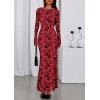imagePRETTYGARDEN Womens Floral Bodycon Maxi Dress 2025 Fall Elegant Mesh Long Sleeve Formal Wedding Guest Cocktail DressesRed