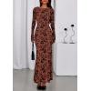 imagePRETTYGARDEN Womens Floral Bodycon Maxi Dress 2025 Fall Elegant Mesh Long Sleeve Formal Wedding Guest Cocktail DressesRust
