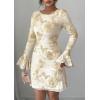 imagePRETTYGARDEN Womens Floral Embroidered Dress 2025 Fall Long Bell Sleeve Ribbon Flower Mini Short Mesh Bodycon Party DressesBeige