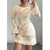 imagePRETTYGARDEN Womens Floral Embroidered Dress 2025 Fall Long Bell Sleeve Ribbon Flower Mini Short Mesh Bodycon Party DressesBeige