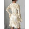 imagePRETTYGARDEN Womens Floral Embroidered Dress 2025 Fall Long Bell Sleeve Ribbon Flower Mini Short Mesh Bodycon Party DressesBeige
