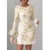 imagePRETTYGARDEN Womens Floral Embroidered Dress 2025 Fall Long Bell Sleeve Ribbon Flower Mini Short Mesh Bodycon Party DressesBeige