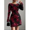 imagePRETTYGARDEN Womens Floral Embroidered Dress 2025 Fall Long Bell Sleeve Ribbon Flower Mini Short Mesh Bodycon Party DressesFloral Black Red