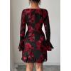 imagePRETTYGARDEN Womens Floral Embroidered Dress 2025 Fall Long Bell Sleeve Ribbon Flower Mini Short Mesh Bodycon Party DressesFloral Black Red