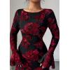 imagePRETTYGARDEN Womens Floral Embroidered Dress 2025 Fall Long Bell Sleeve Ribbon Flower Mini Short Mesh Bodycon Party DressesFloral Black Red