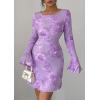 imagePRETTYGARDEN Womens Floral Embroidered Dress 2025 Fall Long Bell Sleeve Ribbon Flower Mini Short Mesh Bodycon Party DressesLight Purple