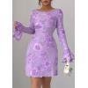 imagePRETTYGARDEN Womens Floral Embroidered Dress 2025 Fall Long Bell Sleeve Ribbon Flower Mini Short Mesh Bodycon Party DressesLight Purple