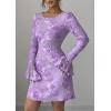 imagePRETTYGARDEN Womens Floral Embroidered Dress 2025 Fall Long Bell Sleeve Ribbon Flower Mini Short Mesh Bodycon Party DressesLight Purple