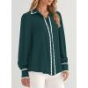 imagePRETTYGARDEN Womens Long Sleeve Button Down Shirts 2025 Trendy V Neck Loose Fit Fall Tops Collared Dressy Casual BlousesDark Green