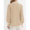 imagePRETTYGARDEN Womens Long Sleeve Button Down Shirts 2025 Trendy V Neck Loose Fit Fall Tops Collared Dressy Casual BlousesKhaki