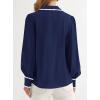 imagePRETTYGARDEN Womens Long Sleeve Button Down Shirts 2025 Trendy V Neck Loose Fit Fall Tops Collared Dressy Casual BlousesNavy Blue