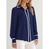 imagePRETTYGARDEN Womens Long Sleeve Button Down Shirts 2025 Trendy V Neck Loose Fit Fall Tops Collared Dressy Casual BlousesNavy Blue