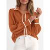 imagePRETTYGARDEN Womens Long Sleeve Button Down Shirts 2025 Trendy V Neck Loose Fit Fall Tops Collared Dressy Casual BlousesOrange