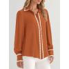 imagePRETTYGARDEN Womens Long Sleeve Button Down Shirts 2025 Trendy V Neck Loose Fit Fall Tops Collared Dressy Casual BlousesOrange