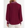 imagePRETTYGARDEN Womens Long Sleeve Button Down Shirts 2025 Trendy V Neck Loose Fit Fall Tops Collared Dressy Casual BlousesWine Red
