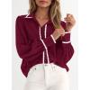 imagePRETTYGARDEN Womens Long Sleeve Button Down Shirts 2025 Trendy V Neck Loose Fit Fall Tops Collared Dressy Casual BlousesWine Red