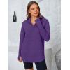 imagePRETTYGARDEN Womens Long Sleeve Quarter Zip Pullover Sweater Casual Loose V Neck Collared Ribbed Knit Jumper Tops Thumb HolePurple