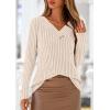 imagePRETTYGARDEN Womens Long Sleeve Shirts 2025 Fall Fashion Clothes Casual Ribbed V Neck Loose Tunic Tops Lightweight SweatersBeige