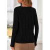 imagePRETTYGARDEN Womens Long Sleeve Shirts 2025 Fall Fashion Clothes Casual Ribbed V Neck Loose Tunic Tops Lightweight SweatersBlack